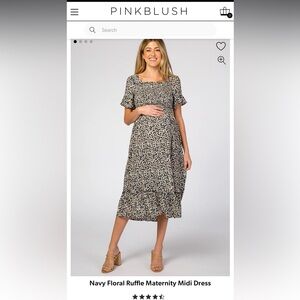 Navy Floral Ruffled Maternity Dress